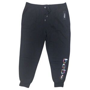 Bebe Jogger Sweatpants Women's 2X‎ Black Fleece Activewear Rainbow Sequin Sporty